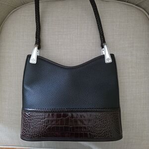 Vintage Y2K Gina Brighton Black And Brown Pebbled Leather Shoulder Bag